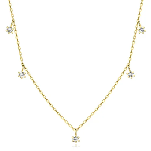 14K zlatý náhrdelník, žluté zlato - kulaté čiré zirkony, oválná očka