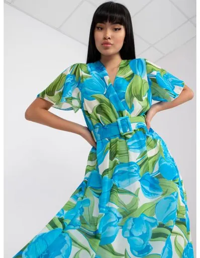Dámské šaty s potisky a krátkými rukávy VIA modrozelené