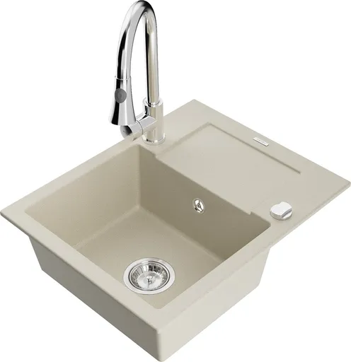 MEXEN/S Enzo granitový dřez 1 s odkapávačem včetně baterie Elia, béžová 6506-69-670101-00