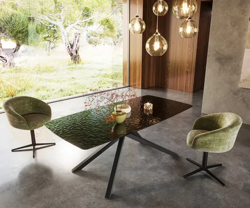 Jídelní stůl Edge oválný 200x100 kouřové černé sklo s reliéfním