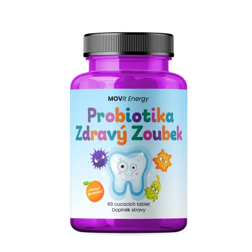 MOVit Energy Probiotika pro děti Zdravý zoubek pomeranč 60 cucavých pastilek