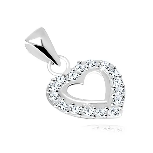 Stříbrný 925 přívěsek, lesklá kontura srdce zdobená čirými zirkony