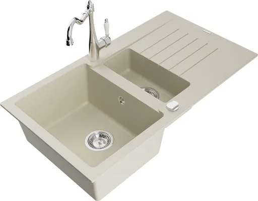 MEXEN/S Matias granitový dřez 1.5 s odkapávačem včetně baterie Carla, béžová 6502-69-670700-00