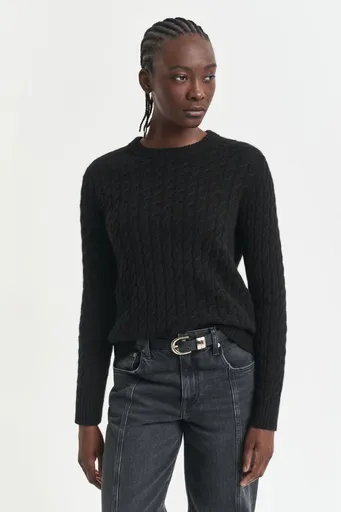 SVETR GANT CASHMERE CABLE C-NECK BLACK