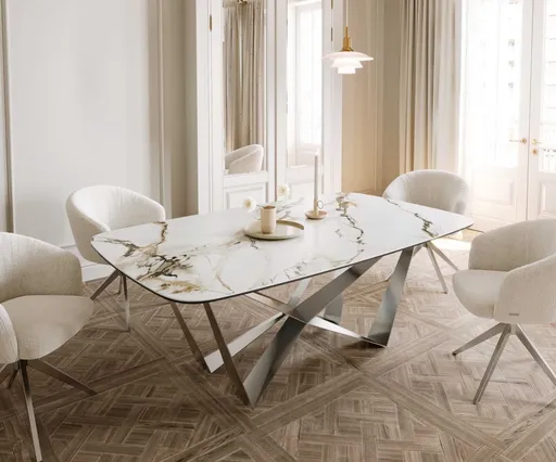 Jídelní stůl Edge oválný 200x100 keramika Calacatta Luxe bílo