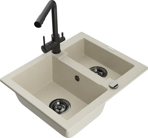 MEXEN/S Carlos granitový dřez 1.5 včetně baterie Duero, béžová 6518-69-671600-70