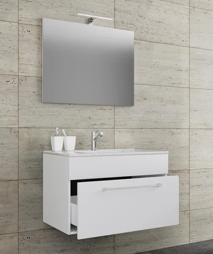 VCM 3dílná umyvadlová skříňka Badinos 1 zásuvka 80 cm se zrcadlem, bílá