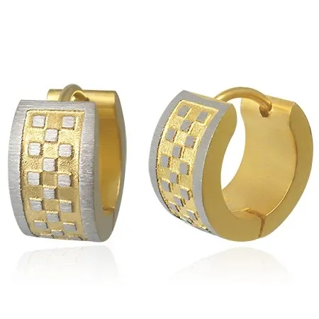 Náušnice z oceli rýhované se šachovnicí