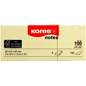 KORES 50 x 40 mm, 3 x 100 lístků, žlutý (1318/9000030)