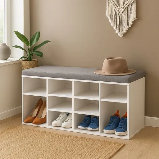 Botník bílý s lavicí 104×30×48 cm