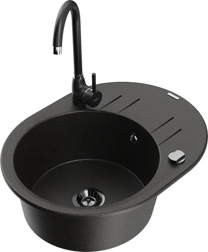 MEXEN/S Kevin granitový dřez s odkapávačem včetně baterie Telma, černá/zlatá metalik 6517-75-670200-70-B