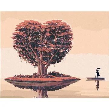 Diamondi - Diamantové malování - STROM VE TVARU SRDCE NA OSTRŮVKU, 40x50 cm, bez rámu a bez vypnutí  (605489A)