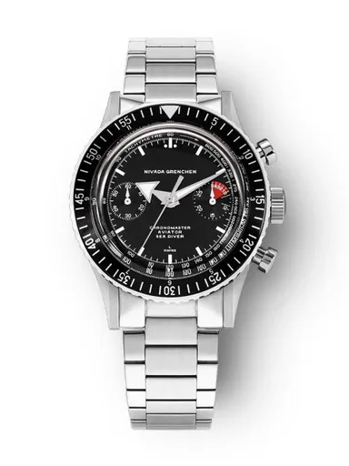 Nivada Grenchen Chronomaster White Broad Arrow Inter. Bezel - Manual - Bracelet Flat Link