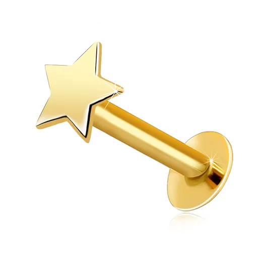 Piercing do rtu a brady z 585 žlutého zlata - plochá lesklá hvězdička