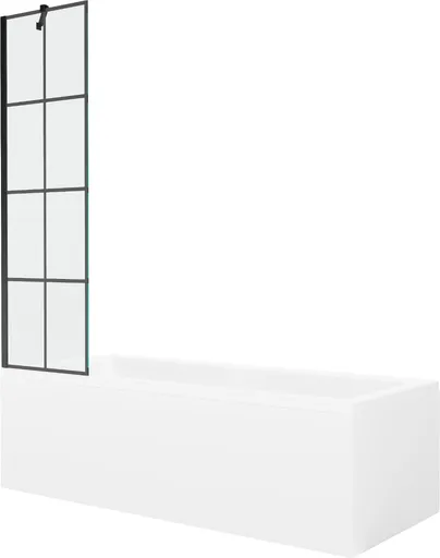 MEXEN/S Cubik obdélníková vana 150 x 70 cm s panelem + vanová zástěna 50, černá vzor 550315070X9505007077