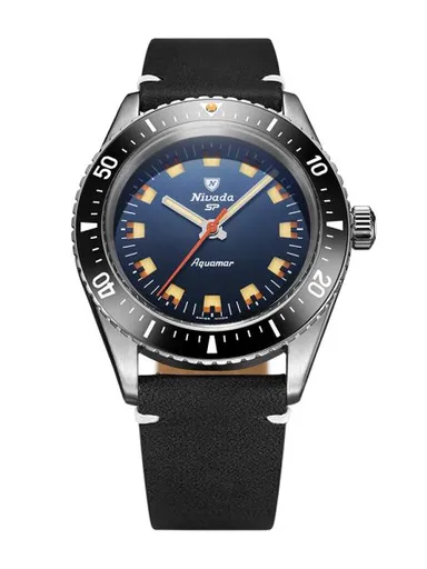 Nivada Grenchen Aquamar Blue - Black Leather White stitching