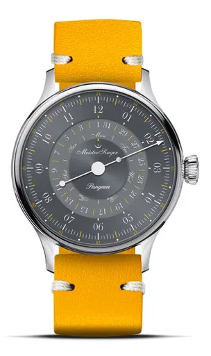 MeisterSinger Pangaea Day Date 365 Grey PDD365927 - Žlutý kožený řemínek