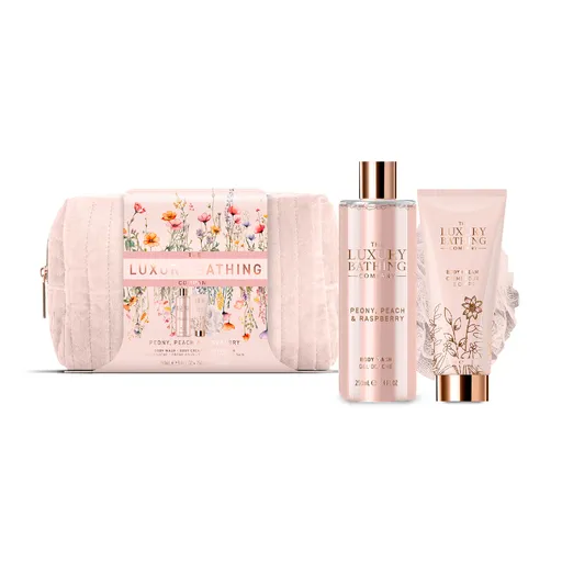 Grace Cole Dárková sada péče o tělo v taštičce Pivoňka, Broskev & Malina 3 ks