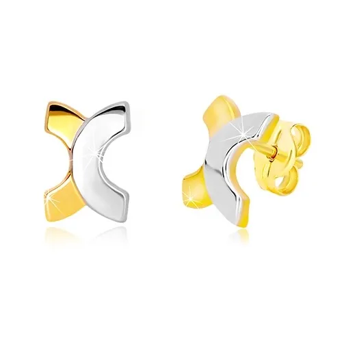 Puzetové náušnice ze 14K kombinovaného zlata - zaoblené písmeno X