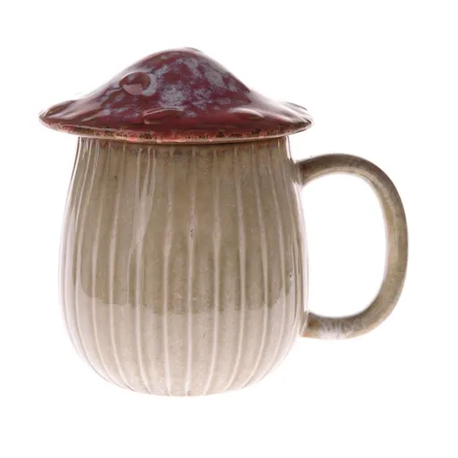 Keramický hrnek s víčkem Houba, 550 ml, červená