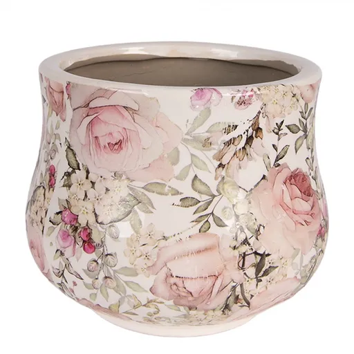 Keramický obal na květináč s růžemi Rosien M - Ø 18*15 cm Clayre & Eef