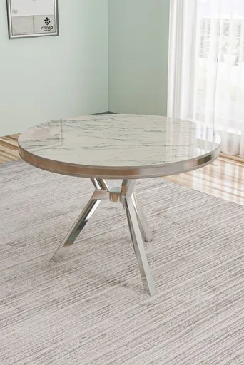 Jídelní stůl Mos - White Marble, Chrome