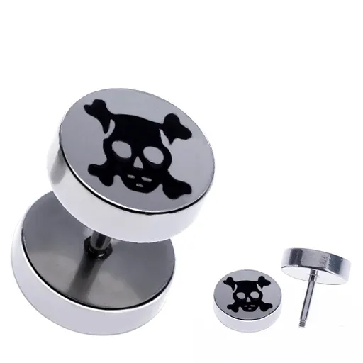 Nepravý piercing do ucha z oceli s lebkou v kolečku