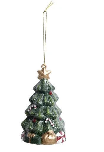 Zelená vánoční ozdoba stromek se třpytkami a dárky - 7*6*11 cm Chic Antique