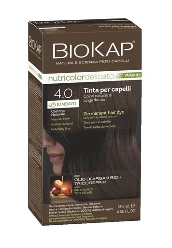 BIOKAP Nutricolor Delicato Rapid 4.00 Přírodní hnědá tmavá barva na vlasy 135 ml