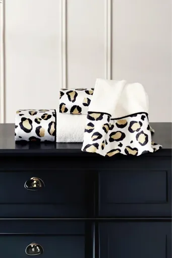 Dárková sada ručníků a osušky CHEETAH, 3 ks Bílá Sada (malý ručník 30x50cm, ručník 50x100cm, osuška 75x150cm)