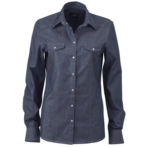 James & Nicholson (Daiber) Dámská džínová košile JN628 - Tmavý denim | S