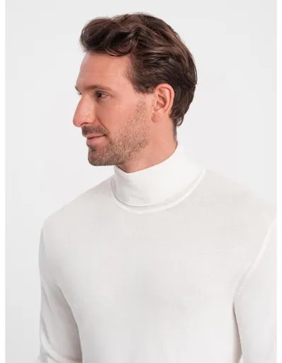 Pánský pletený vypasovaný rolák s viskózou V3 OM-SWTN-0101 ecru