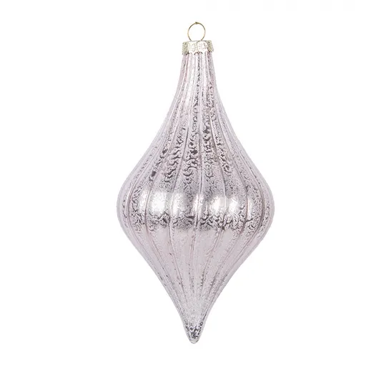 Pastelově růžová skleněná ozdoba špičatá baňka - Ø 8*15 cm 6GL5146