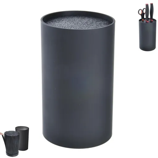 Stojan na nože plast kulatý štětiny BLACK - ORION