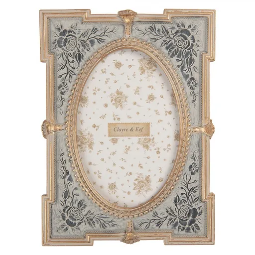 Béžovo-zlatý antik fotorámeček zdobený květy - 15*2*21 cm / 10*15 cm Clayre & Eef