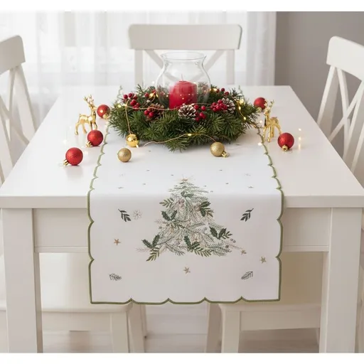 Ubrus Vánoční, Vánoční zelený stromeček, krémový pr. 90 cm