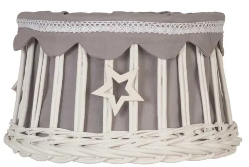 Bílé proutěné stínidlo se šedou látkou a hvězdou - Ø 25*17 cm / E27 Clayre & Eef