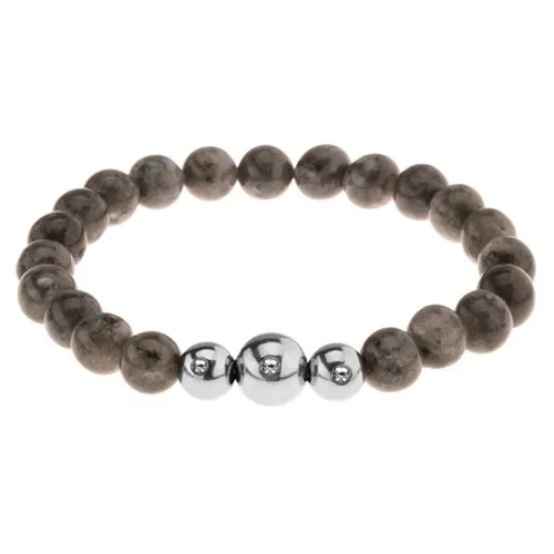 Náramek ze šedo-černých kulatých kamínků a ocelových korálků
