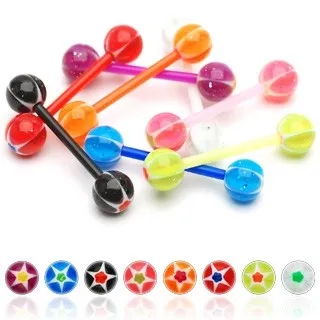 Piercing do jazyka - kulička se třpytkami, hvězdička - Barva piercing: Bílá - Zelená