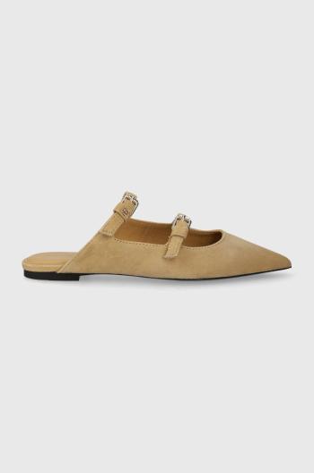 Semišové pantofle Tommy Hilfiger TH POINTE SUEDE MULE dámské, béžová barva, FW0FW07697