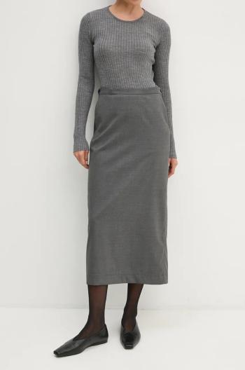 Sukně s příměsí vlny Remain Suiting Midi Skirt šedá barva, midi, pouzdrová, 5018931959