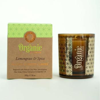 Organická vykuřovací svíčka 200g ve skle se zlatou fólií, Lemongrass & Spice