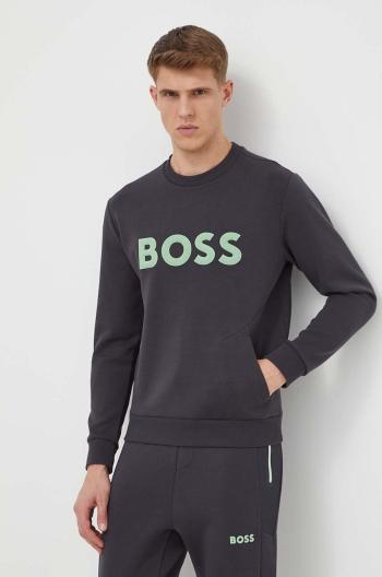 Mikina Boss Green pánská, šedá barva, s aplikací, 50510350