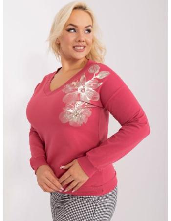 Dámská halenka plus size s aplikací šperků LEONA tmavě korálová 