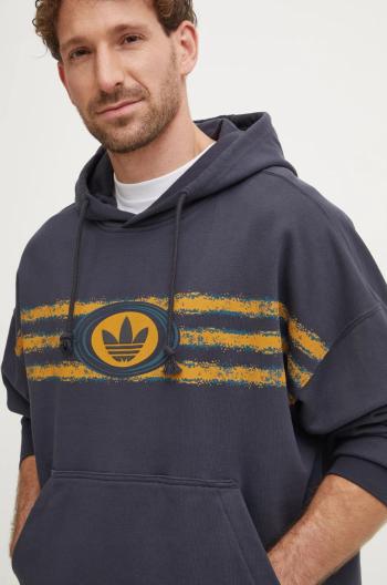 Bavlněná mikina adidas Originals pánská, šedá barva, s kapucí, s potiskem, JM0469