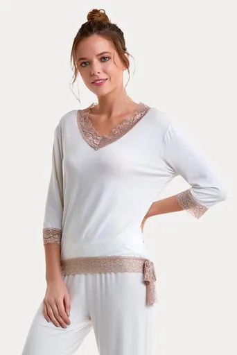 Dámské bambusové pyžamo ROZALIE L Krémová