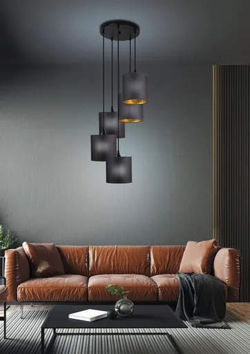 Závěsná lampa černá, 5xE14, dlouhá