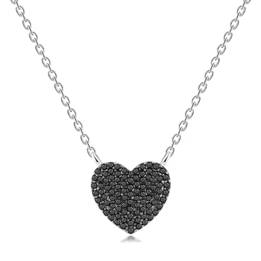 Náhrdelník ze stříbra 925 - vypouklé srdce s černými kameny