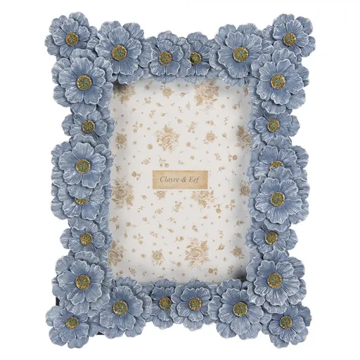 Modrý fotorámeček zdobený květy - 22*3*27 cm / 13*18 cm Clayre & Eef