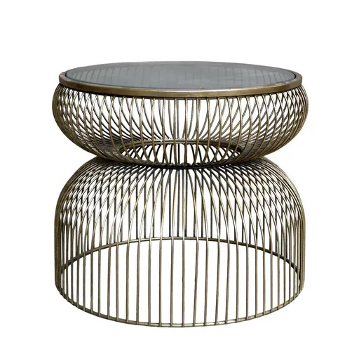 Mosazný antik kovový kulatý odkládací stolek Janne - Ø 47*40 cm 41069613